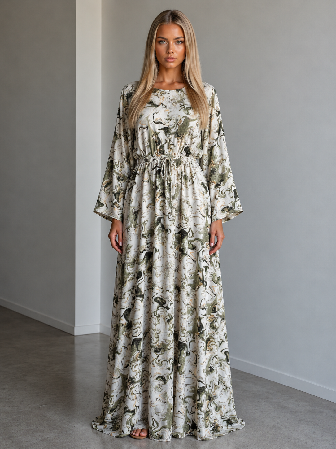 Sage Green Marble Swirl Maxi Dress | Modest Long Sleeve Dress | Miskys