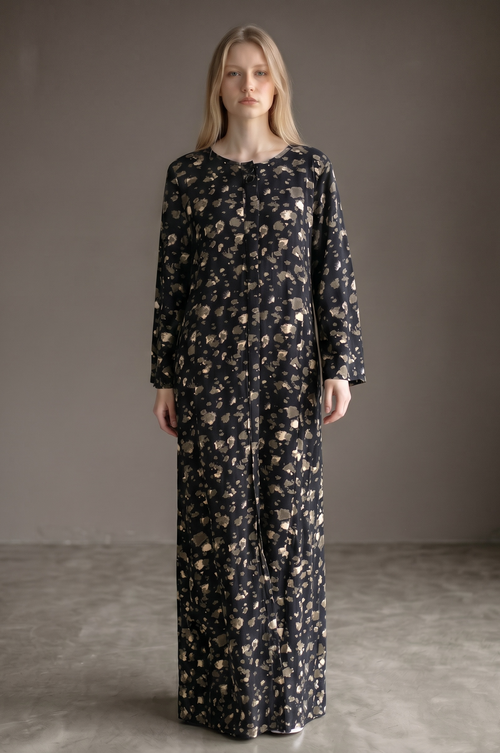 Black Gold Foil Print Abaya | Elegant Modest Maxi Dress | Miskys