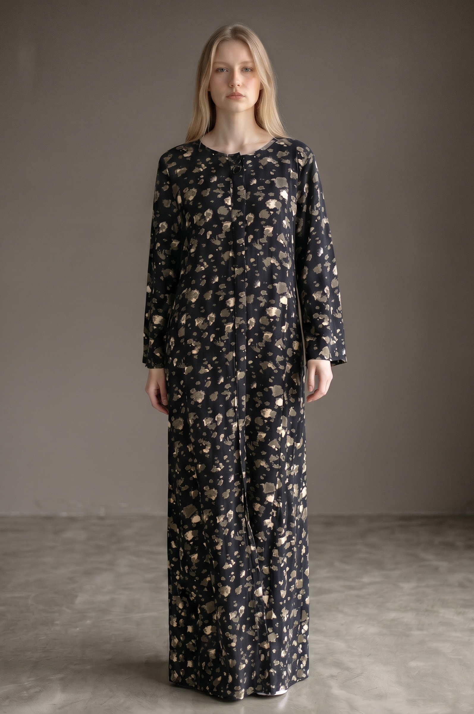 Black Gold Foil Print Abaya | Elegant Modest Maxi Dress | Miskys
