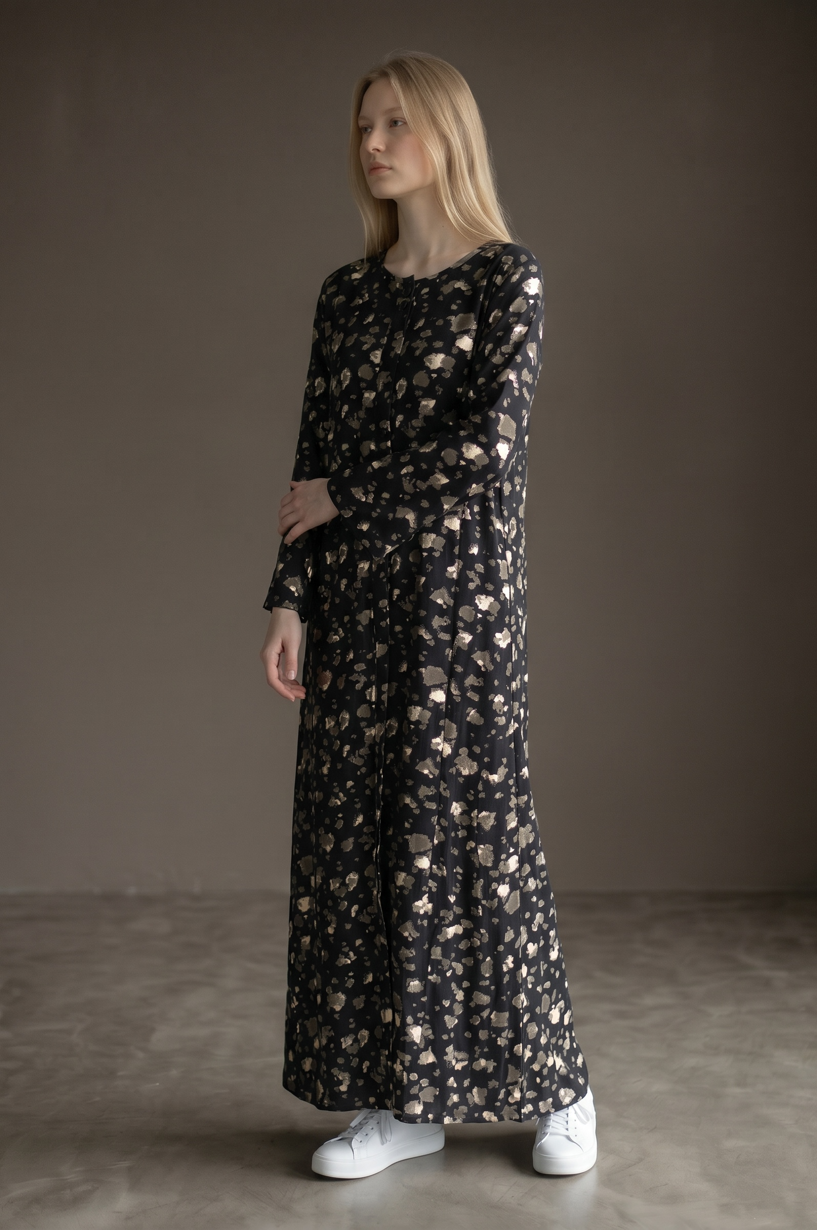Black Gold Foil Print Abaya | Elegant Modest Maxi Dress | Miskys