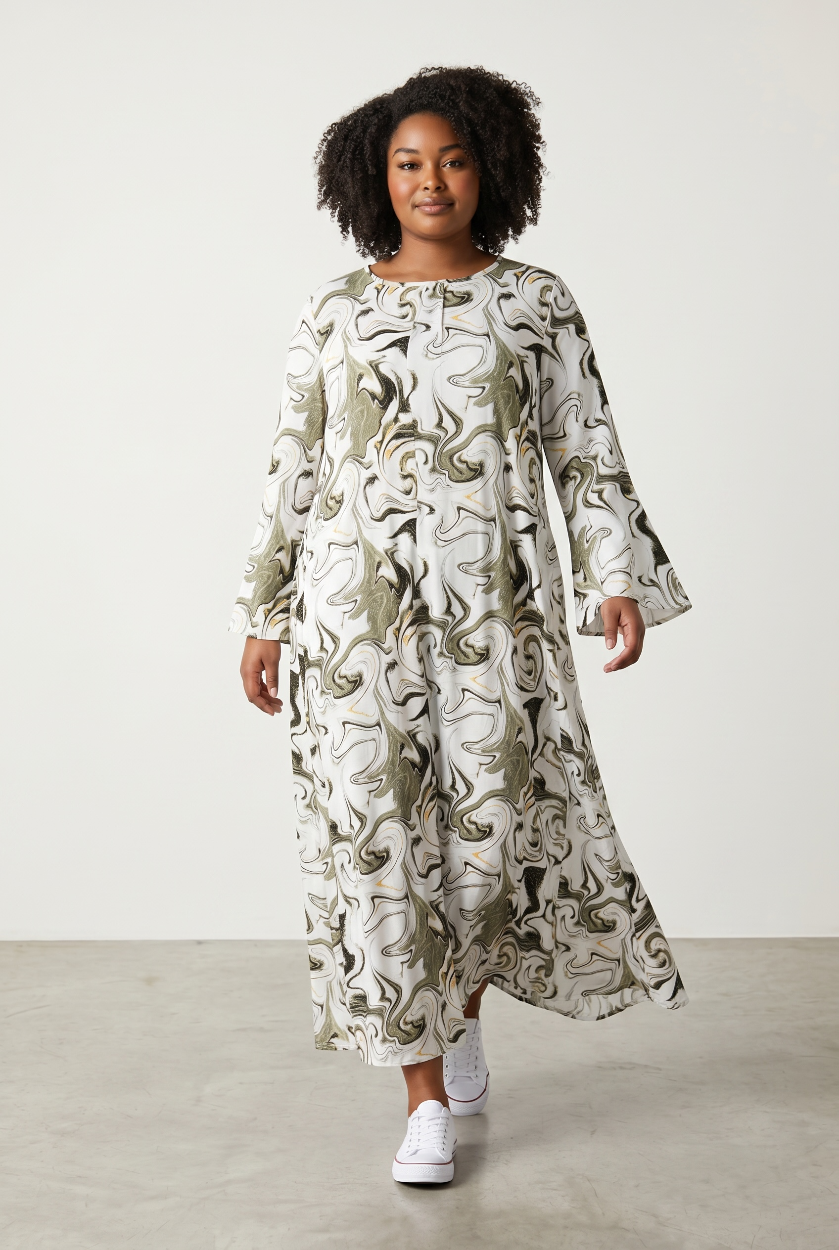 Sage Green Marble Swirl Maxi Dress | Modest Long Sleeve Dress | Miskys