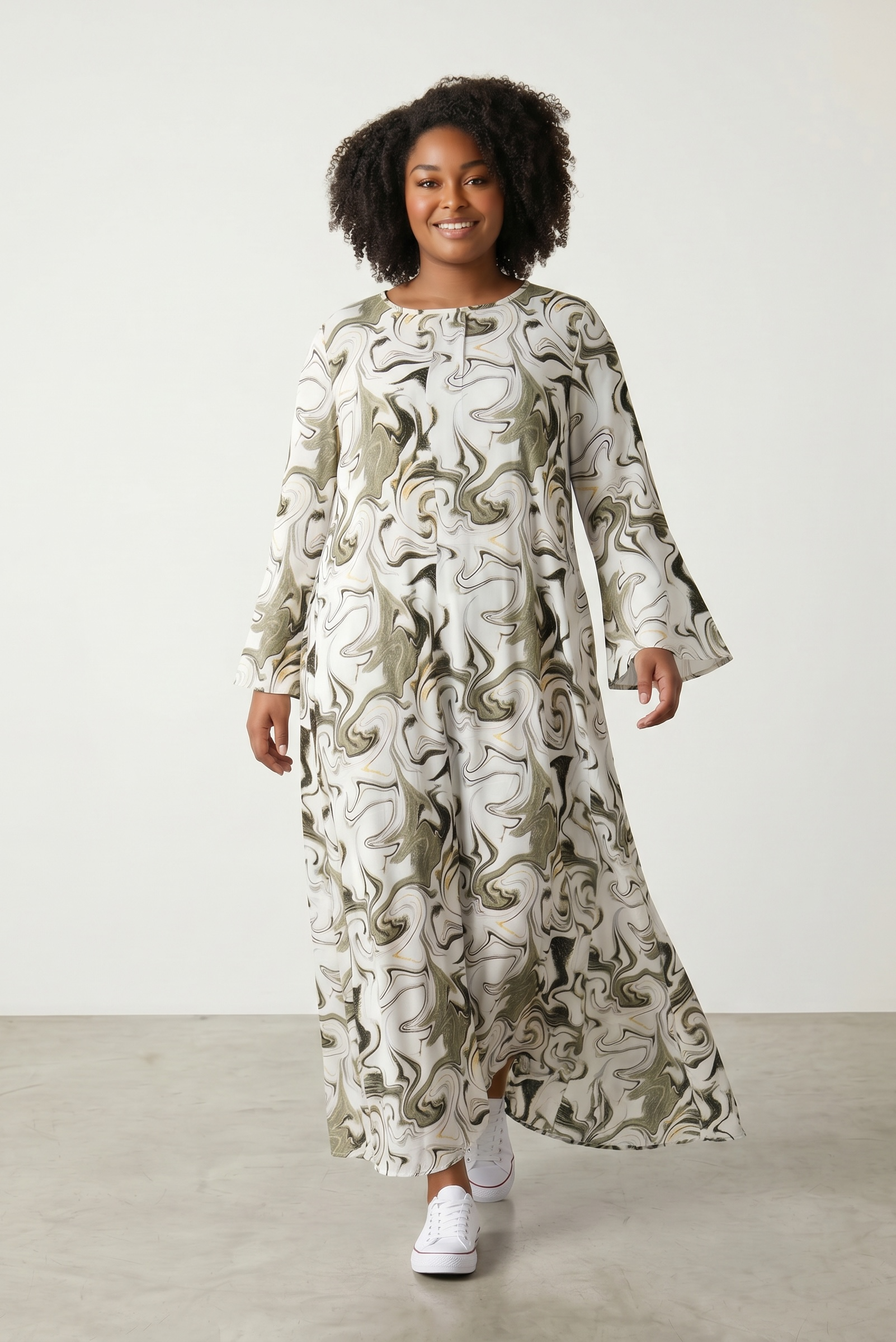 Sage Green Marble Swirl Maxi Dress | Modest Long Sleeve Dress | Miskys